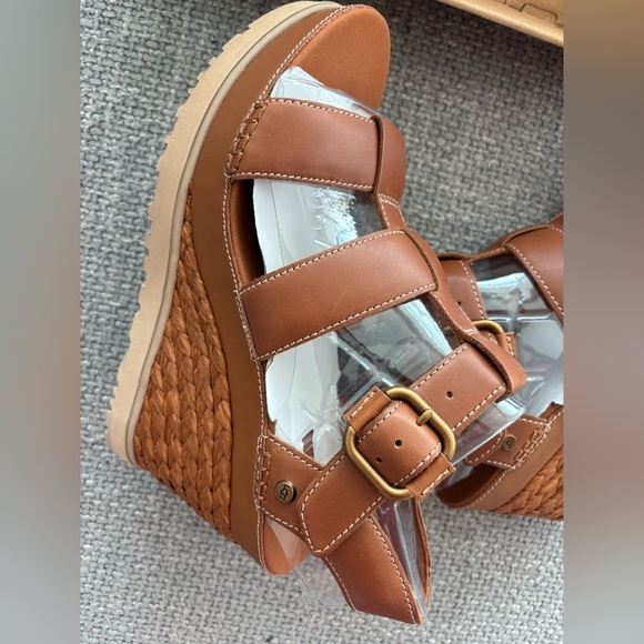 UGG Abbot Strap Cognac Leather Wedge Sandals – Size 9 - Picture 10 of 16